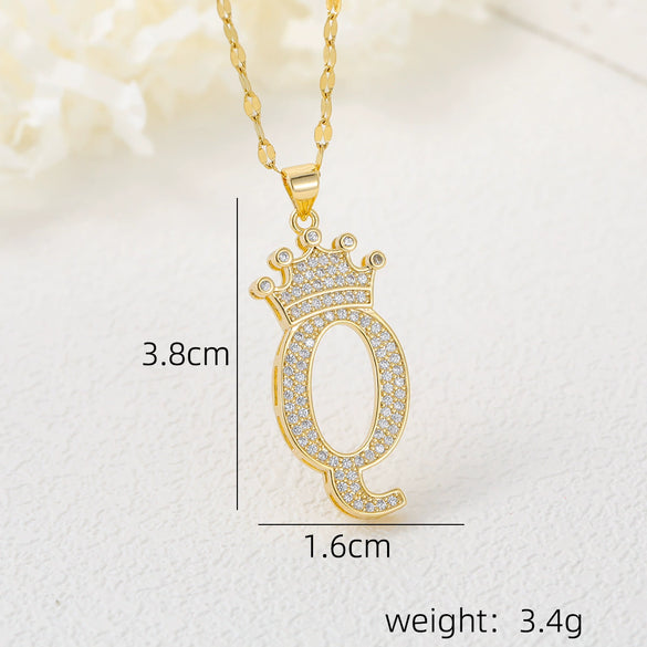 Wholesale Jewelry Copper Inlaid Zircon Letter Crown Hiphop Necklace