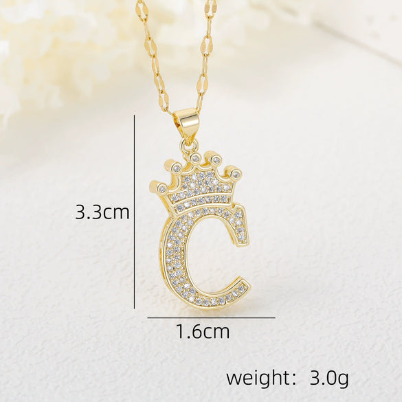 Wholesale Jewelry Copper Inlaid Zircon Letter Crown Hiphop Necklace