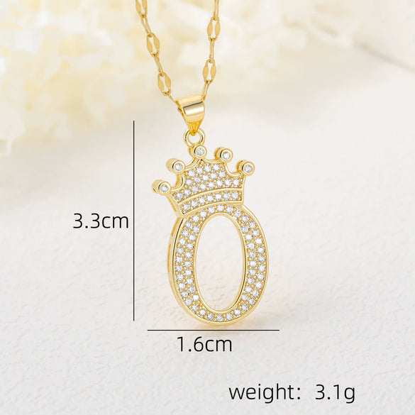 Wholesale Jewelry Copper Inlaid Zircon Letter Crown Hiphop Necklace