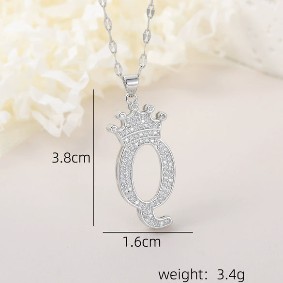Wholesale Jewelry Copper Inlaid Zircon Letter Crown Hiphop Necklace