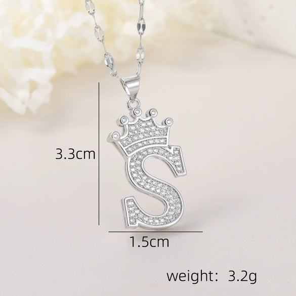 Wholesale Jewelry Copper Inlaid Zircon Letter Crown Hiphop Necklace