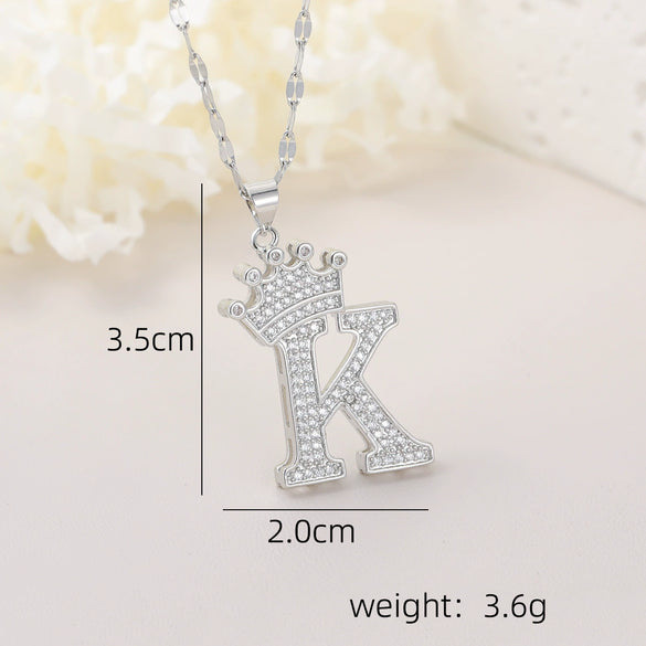 Wholesale Jewelry Copper Inlaid Zircon Letter Crown Hiphop Necklace