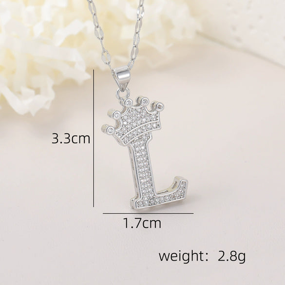 Wholesale Jewelry Copper Inlaid Zircon Letter Crown Hiphop Necklace