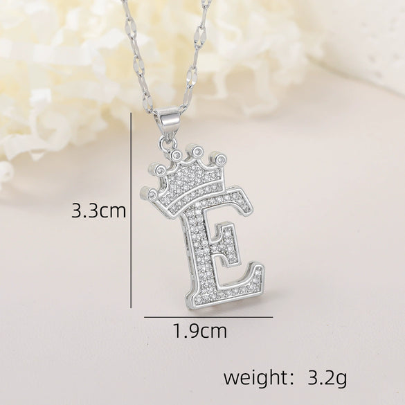 Wholesale Jewelry Copper Inlaid Zircon Letter Crown Hiphop Necklace