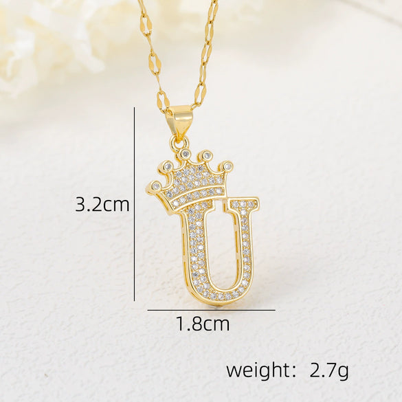 Wholesale Jewelry Copper Inlaid Zircon Letter Crown Hiphop Necklace