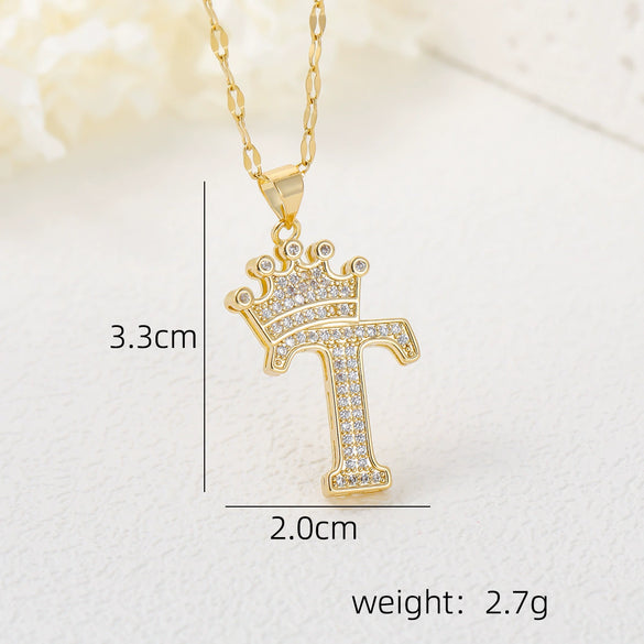 Wholesale Jewelry Copper Inlaid Zircon Letter Crown Hiphop Necklace