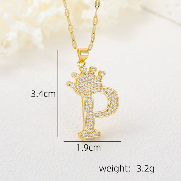 Wholesale Jewelry Copper Inlaid Zircon Letter Crown Hiphop Necklace