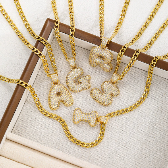 Wholesale Jewelry Copper Inlaid Zircon Letter Hiphop Necklace Pendant