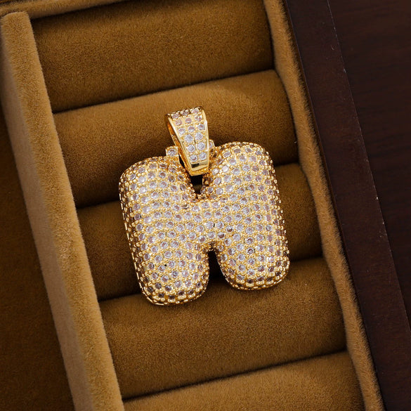 Wholesale Jewelry Copper Inlaid Zircon Letter Hiphop Necklace Pendant