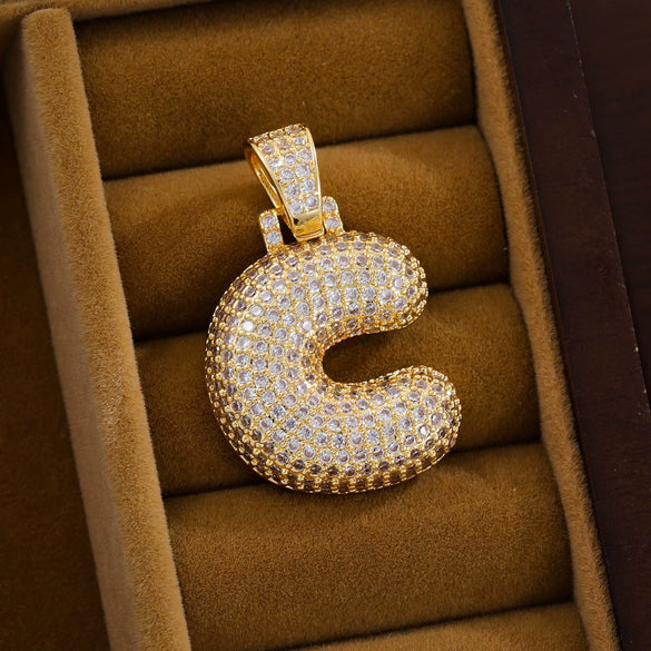 Wholesale Jewelry Copper Inlaid Zircon Letter Hiphop Necklace Pendant