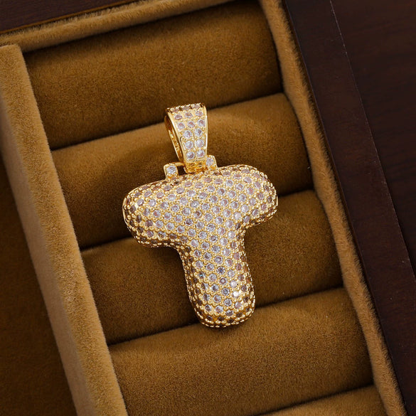 Wholesale Jewelry Copper Inlaid Zircon Letter Hiphop Necklace Pendant