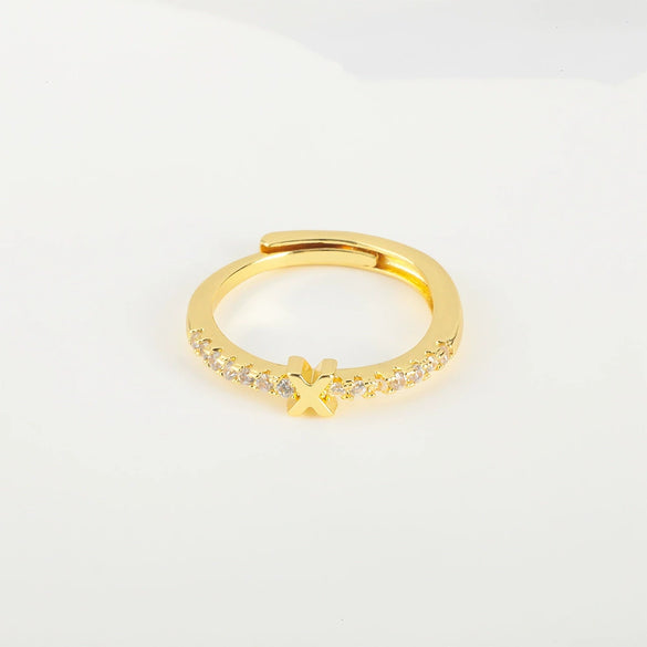 Wholesale Jewelry Copper Inlaid Zircon Open Adjustable Ring With Letter Pattern And Electroplating Process