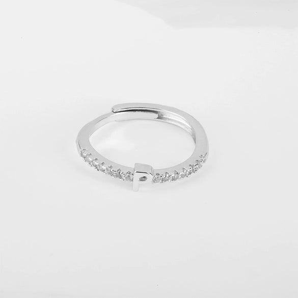 Wholesale Jewelry Copper Inlaid Zircon Open Adjustable Ring With Letter Pattern And Electroplating Process
