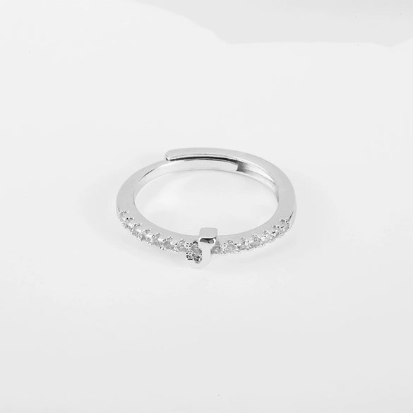 Wholesale Jewelry Copper Inlaid Zircon Open Adjustable Ring With Letter Pattern And Electroplating Process