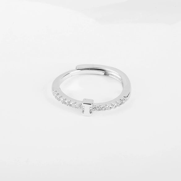 Wholesale Jewelry Copper Inlaid Zircon Open Adjustable Ring With Letter Pattern And Electroplating Process