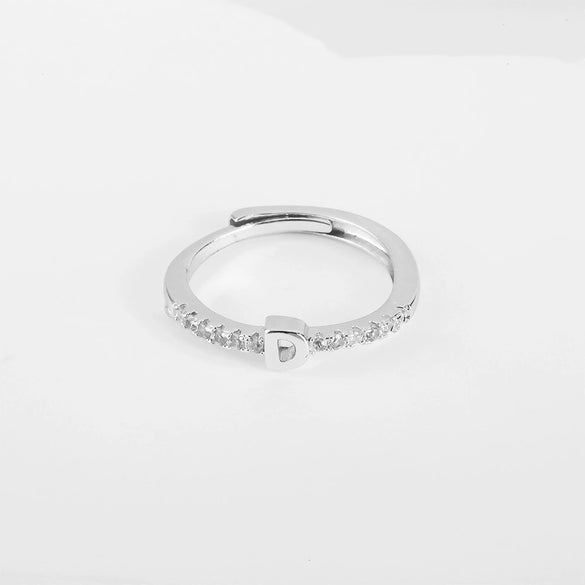 Wholesale Jewelry Copper Inlaid Zircon Open Adjustable Ring With Letter Pattern And Electroplating Process