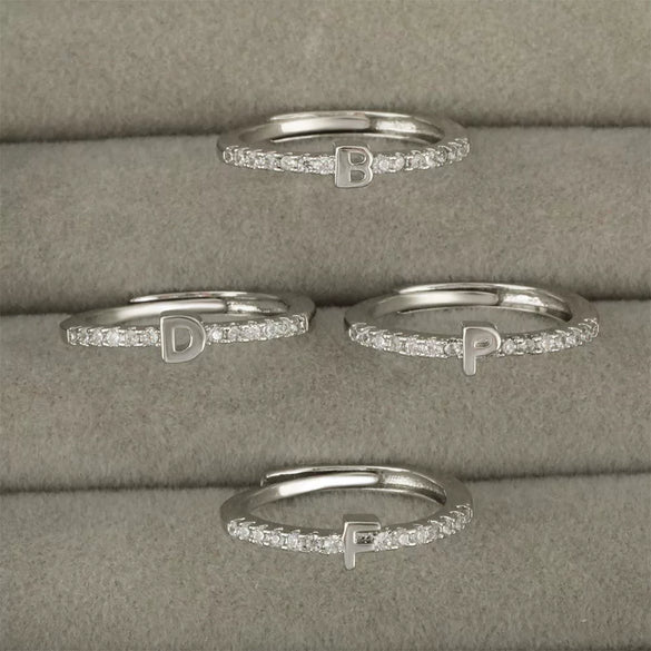 Wholesale Jewelry Copper Inlaid Zircon Open Adjustable Ring With Letter Pattern And Electroplating Process