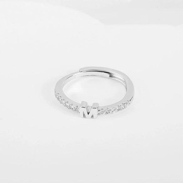 Wholesale Jewelry Copper Inlaid Zircon Open Adjustable Ring With Letter Pattern And Electroplating Process
