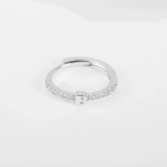 Wholesale Jewelry Copper Inlaid Zircon Open Adjustable Ring With Letter Pattern And Electroplating Process
