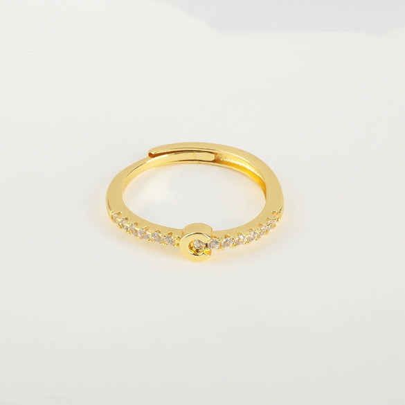 Wholesale Jewelry Copper Inlaid Zircon Open Adjustable Ring With Letter Pattern And Electroplating Process