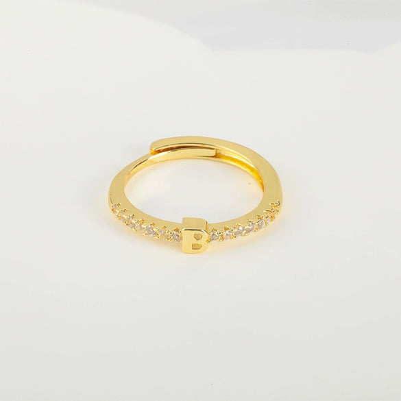 Wholesale Jewelry Copper Inlaid Zircon Open Adjustable Ring With Letter Pattern And Electroplating Process