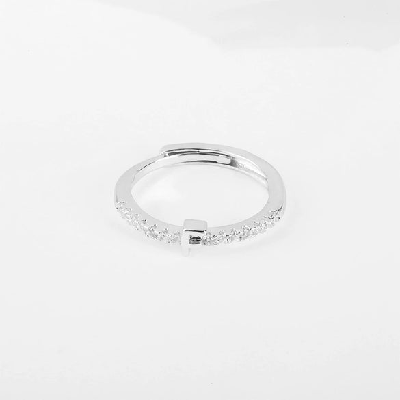 Wholesale Jewelry Copper Inlaid Zircon Open Adjustable Ring With Letter Pattern And Electroplating Process