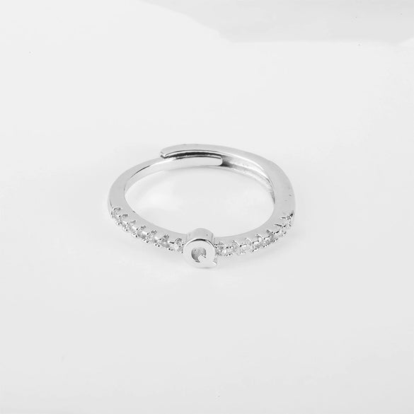 Wholesale Jewelry Copper Inlaid Zircon Open Adjustable Ring With Letter Pattern And Electroplating Process