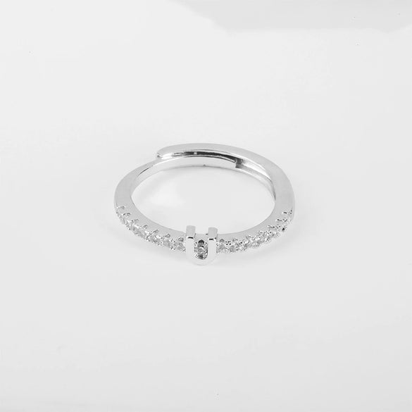 Wholesale Jewelry Copper Inlaid Zircon Open Adjustable Ring With Letter Pattern And Electroplating Process