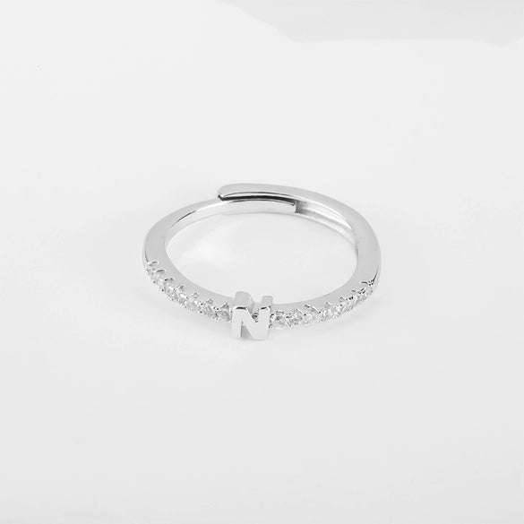 Wholesale Jewelry Copper Inlaid Zircon Open Adjustable Ring With Letter Pattern And Electroplating Process