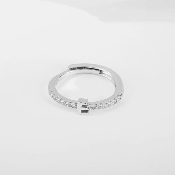 Wholesale Jewelry Copper Inlaid Zircon Open Adjustable Ring With Letter Pattern And Electroplating Process