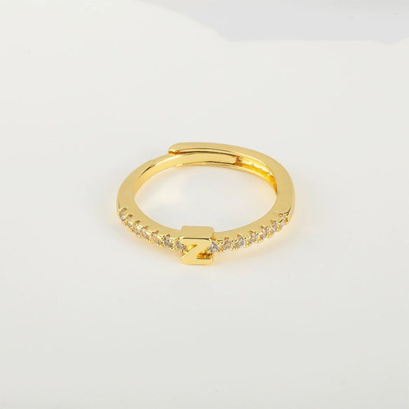 Wholesale Jewelry Copper Inlaid Zircon Open Adjustable Ring With Letter Pattern And Electroplating Process