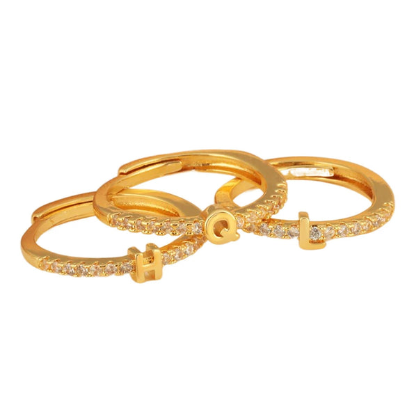 Wholesale Jewelry Copper Inlaid Zircon Open Adjustable Ring With Letter Pattern And Electroplating Process
