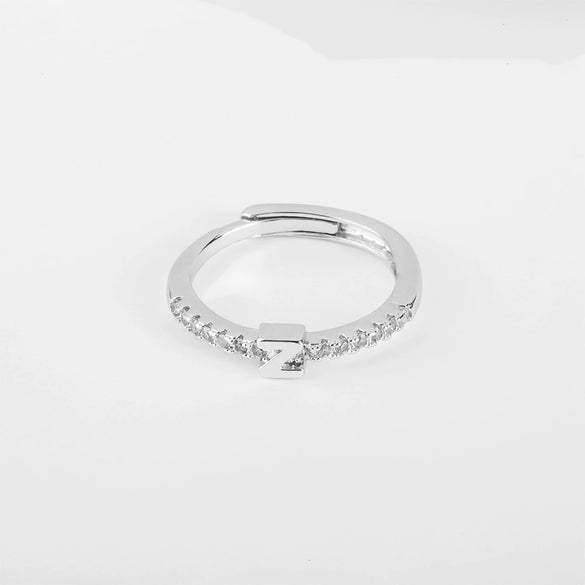 Wholesale Jewelry Copper Inlaid Zircon Open Adjustable Ring With Letter Pattern And Electroplating Process