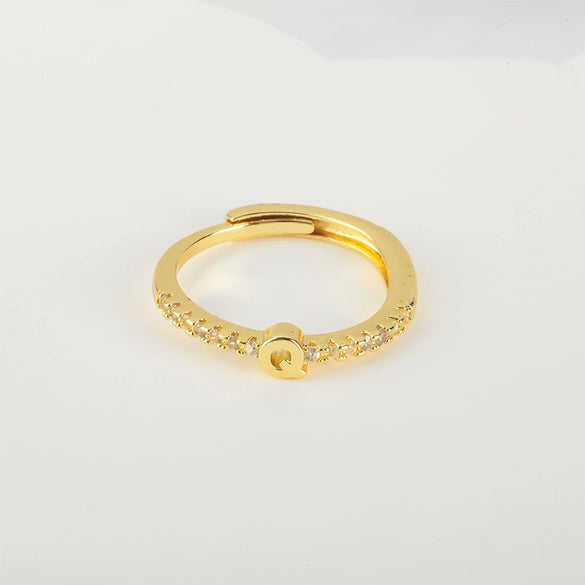 Wholesale Jewelry Copper Inlaid Zircon Open Adjustable Ring With Letter Pattern And Electroplating Process