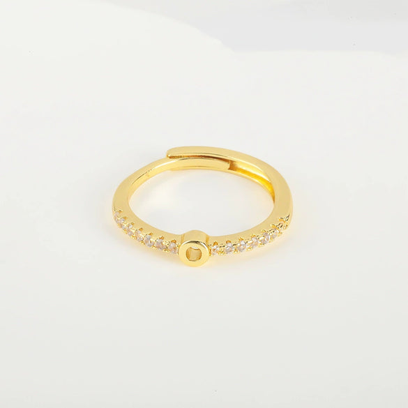 Wholesale Jewelry Copper Inlaid Zircon Open Adjustable Ring With Letter Pattern And Electroplating Process
