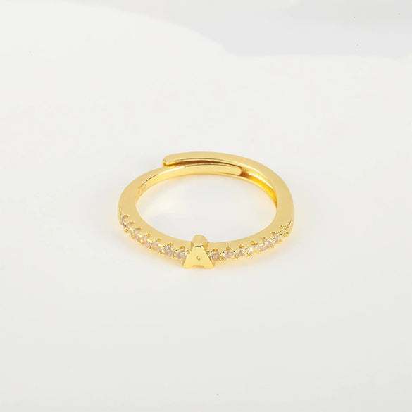 Wholesale Jewelry Copper Inlaid Zircon Open Adjustable Ring With Letter Pattern And Electroplating Process