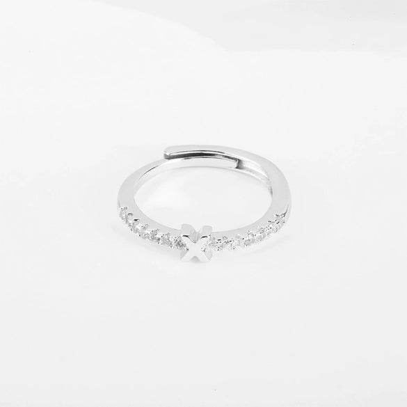 Wholesale Jewelry Copper Inlaid Zircon Open Adjustable Ring With Letter Pattern And Electroplating Process