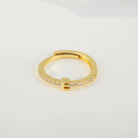Wholesale Jewelry Copper Inlaid Zircon Open Adjustable Ring With Letter Pattern And Electroplating Process