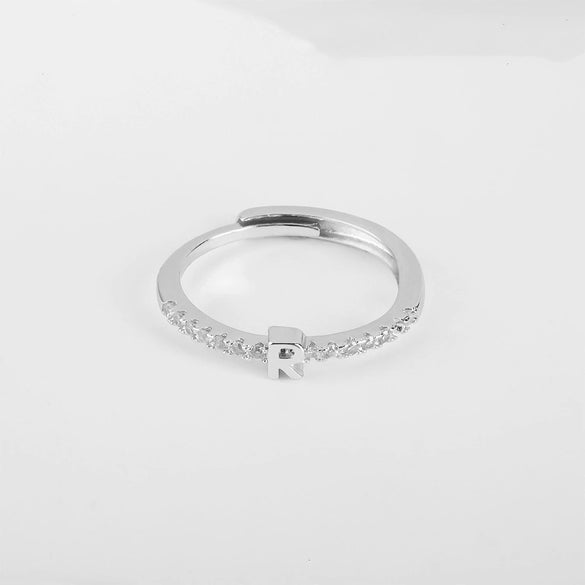 Wholesale Jewelry Copper Inlaid Zircon Open Adjustable Ring With Letter Pattern And Electroplating Process