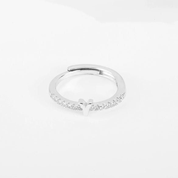 Wholesale Jewelry Copper Inlaid Zircon Open Adjustable Ring With Letter Pattern And Electroplating Process