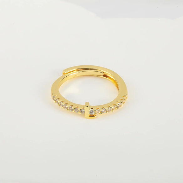 Wholesale Jewelry Copper Inlaid Zircon Open Adjustable Ring With Letter Pattern And Electroplating Process