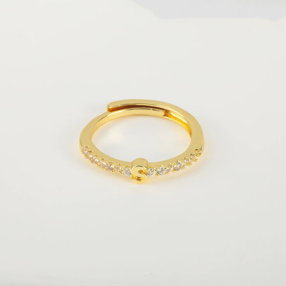 Wholesale Jewelry Copper Inlaid Zircon Open Adjustable Ring With Letter Pattern And Electroplating Process