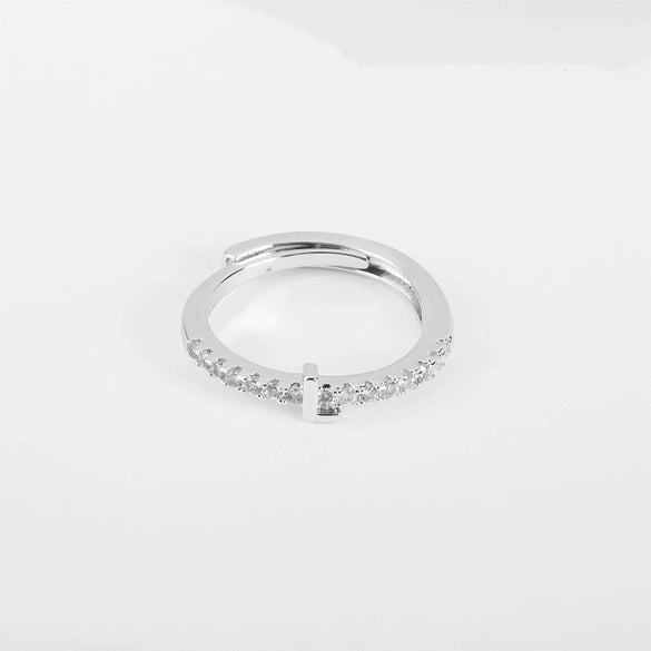 Wholesale Jewelry Copper Inlaid Zircon Open Adjustable Ring With Letter Pattern And Electroplating Process