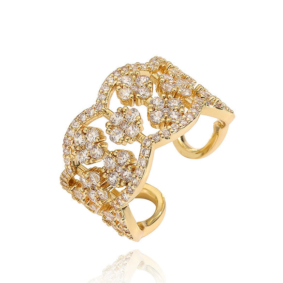 Wholesale Jewelry Copper Irregular Geometric Inlay Zircon Earrings Bracelet Ring For Women Hip Hop Style