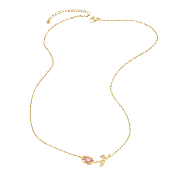 Wholesale Jewelry Copper 18K Gold Plated Flower Pendant Necklace O Word Chain For Women