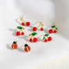 Wholesale Jewelry Copper 18K Gold Plated Fruit Cherry Inlaid Zircon Earrings
