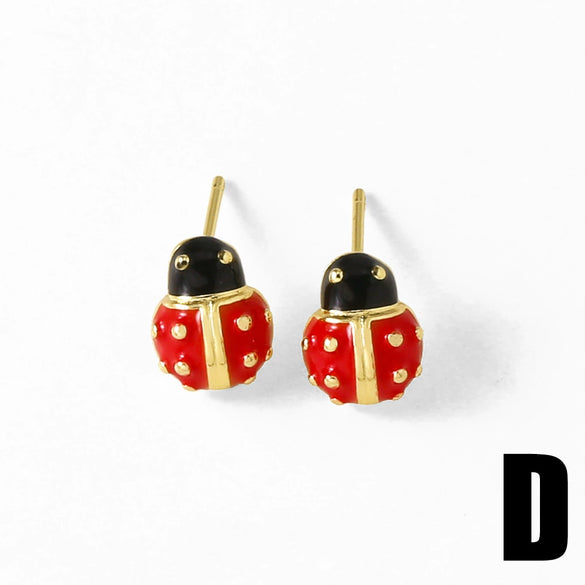 Wholesale Jewelry Copper 18K Gold Plated Fruit Cherry Inlaid Zircon Earrings