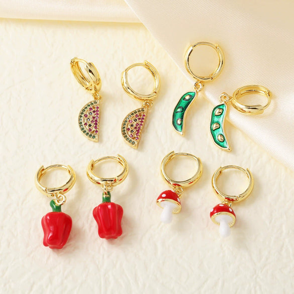 Wholesale Jewelry Copper 18K Gold Plated Fruit Vegetable Watermelon Geometric Earrings For Women