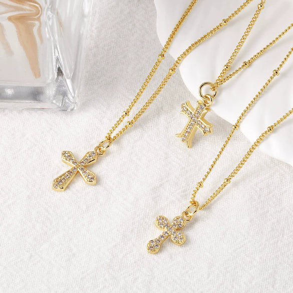 Wholesale Jewelry Copper 18K Gold Plated Geometric Cross Pendant Necklace For Women