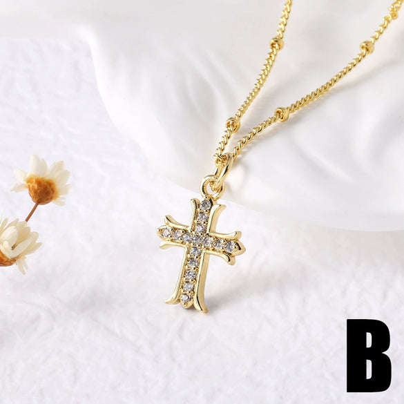 Wholesale Jewelry Copper 18K Gold Plated Geometric Cross Pendant Necklace For Women